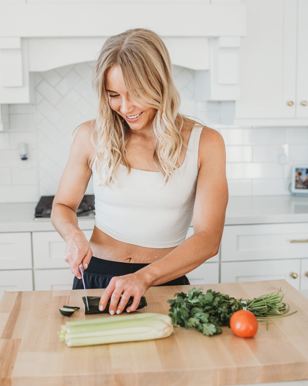 Janessa preparing a meal in the kitchen